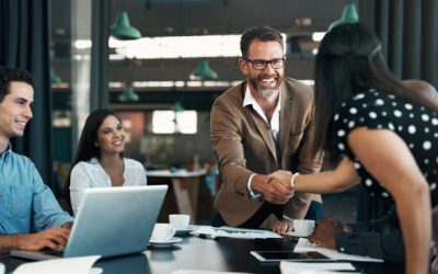 37-612×612 Business people meeting and handshake for partnership, b2b contract deal or woman inclusion promotion. Corporate team, manager shaking hands in office for commitment, onboarding or client negotiation